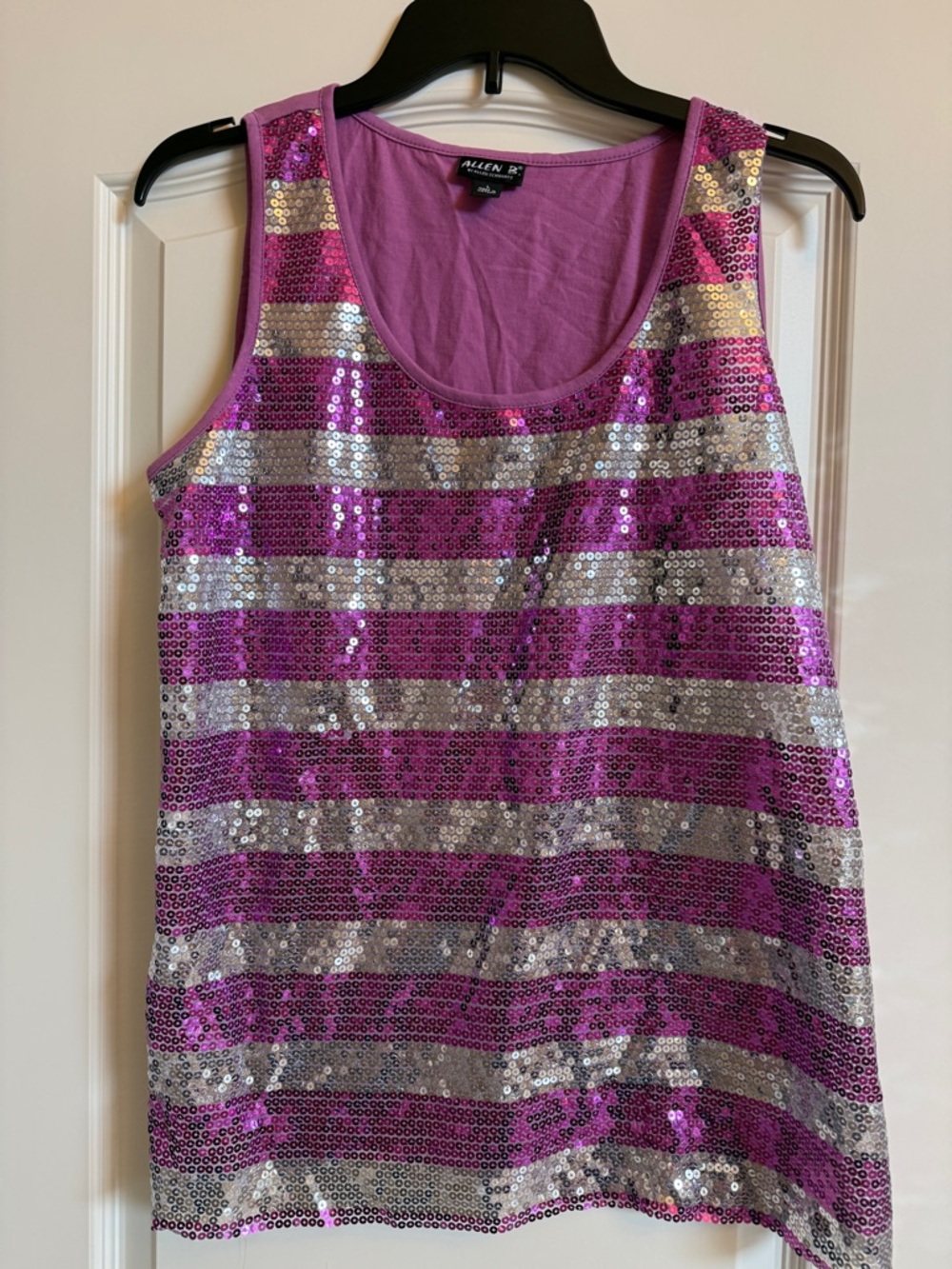 Allen B. By Allen Schwartz Purple & Silver Sequin Stripe Tank